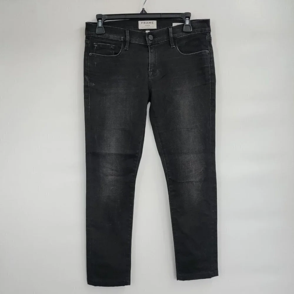Frame Low-Rise Skinny Cropped Dark Wash Jeans Stretch Relaxed 25 Women Black